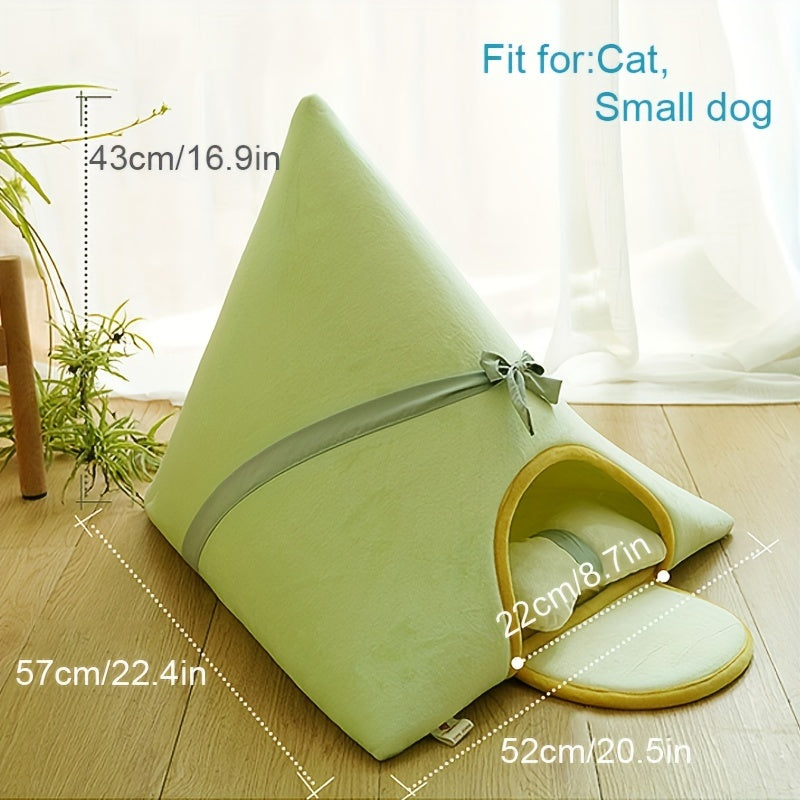 Triangular Cat House Bed with Pillow, Soft Polyester Fiber Pet Tent for Cats and Small Dogs, Non-Assembled Cozy Cat Cave Bed with Cushion - Comfortable Enclosed Sleeping Mat for Pets
