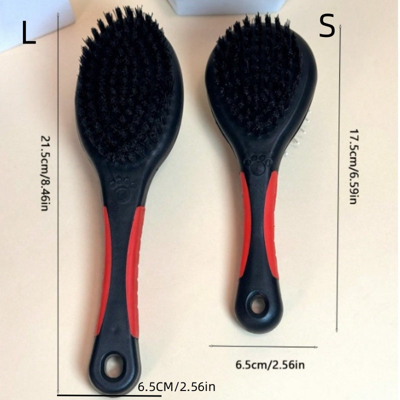 Double-Sided Nylon Bristle Pet Hair Brush - Plastic Handle Dog and Cat Grooming Comb - Multifunctional Massage Bath Tool for Pets