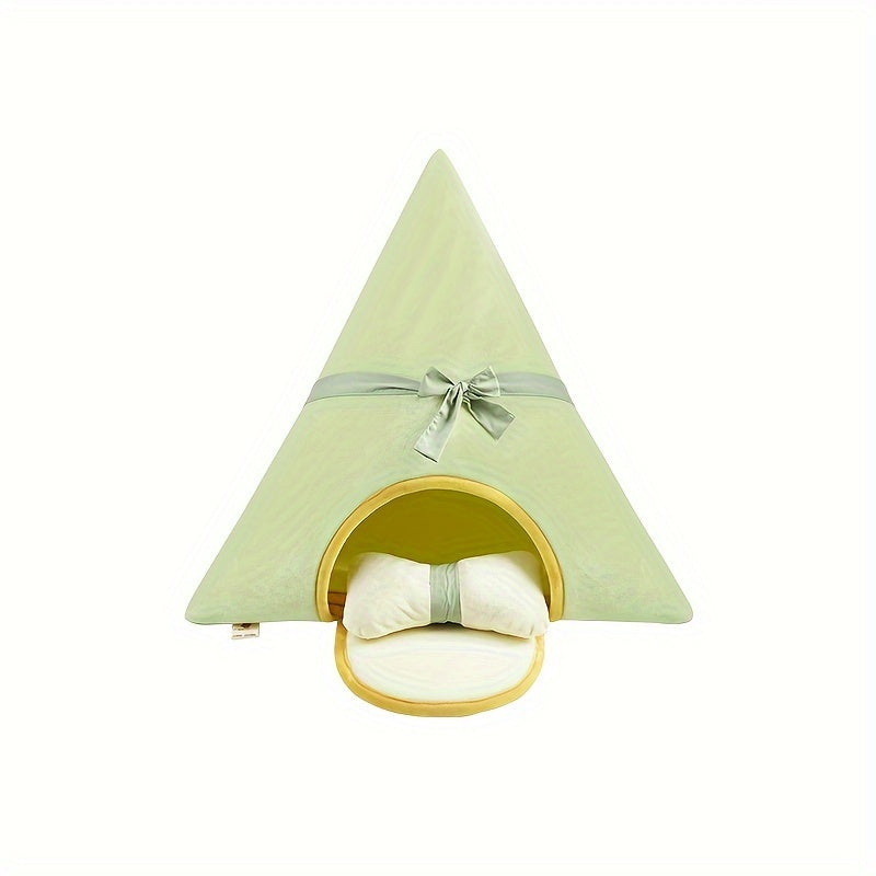Triangular Cat House Bed with Pillow, Soft Polyester Fiber Pet Tent for Cats and Small Dogs, Non-Assembled Cozy Cat Cave Bed with Cushion - Comfortable Enclosed Sleeping Mat for Pets