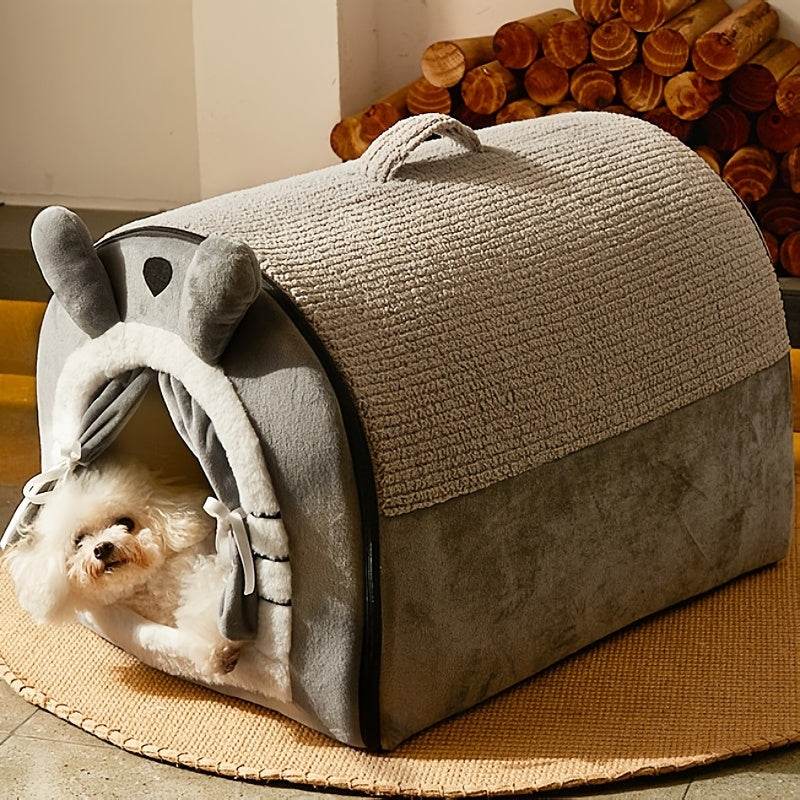 1pc Cozy Pet Villa - Convenient Carry Handle, Cozy Enclosed Design, Easy-Clean Removable Washable Fabric, Versatile Four-Season Use, Warm Insulation - Perfect for Indoor Use, Designed for Pets, Charming Winter Villa Design