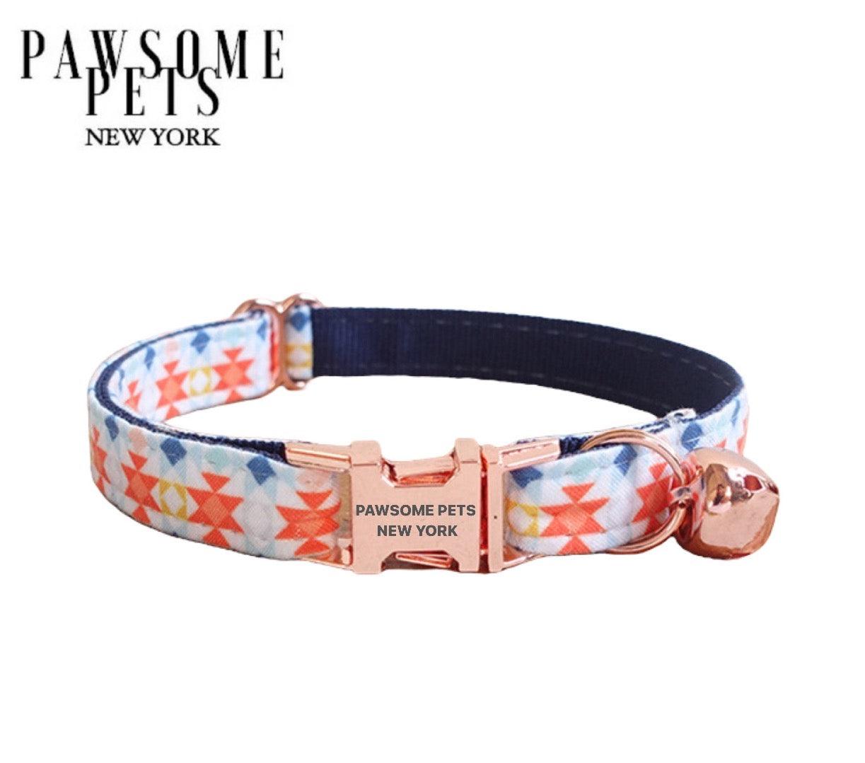 SMALL SIZE DOG & CAT COLLAR - DARK BLUE WITH ORANGE