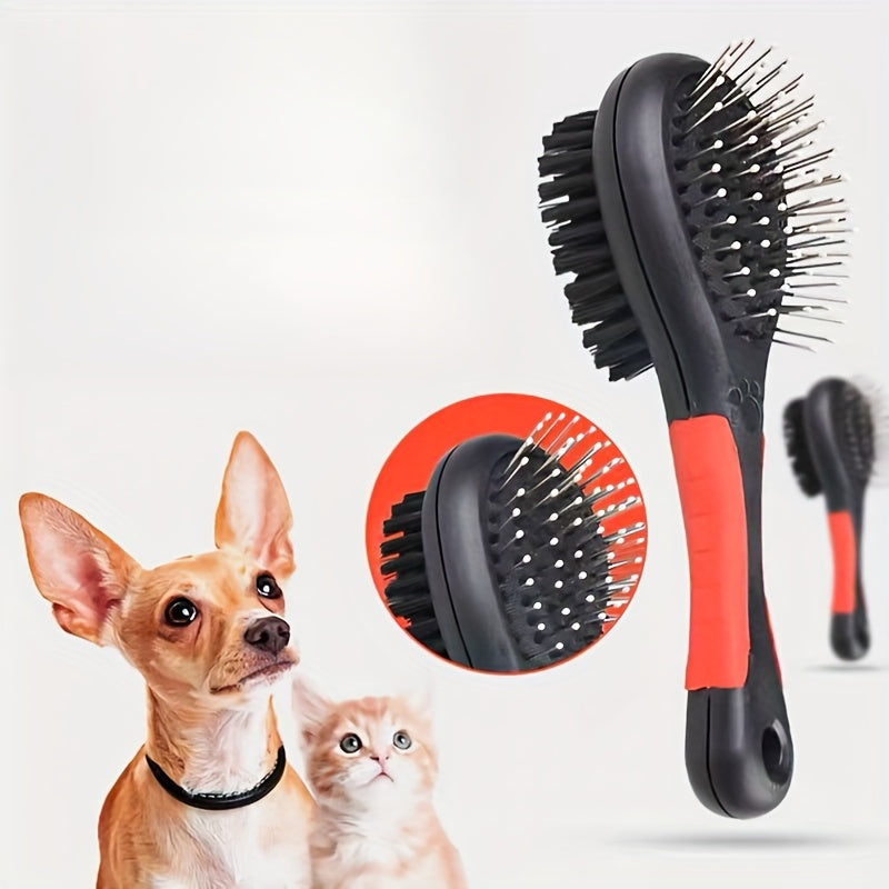 Double-Sided Nylon Bristle Pet Hair Brush - Plastic Handle Dog and Cat Grooming Comb - Multifunctional Massage Bath Tool for Pets