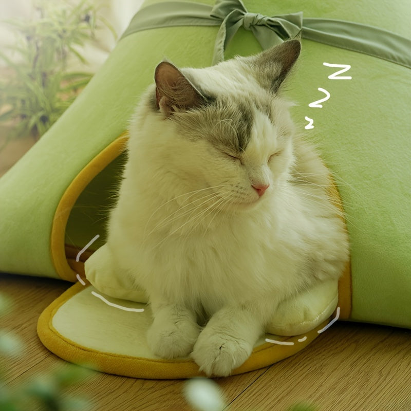 Triangular Cat House Bed with Pillow, Soft Polyester Fiber Pet Tent for Cats and Small Dogs, Non-Assembled Cozy Cat Cave Bed with Cushion - Comfortable Enclosed Sleeping Mat for Pets