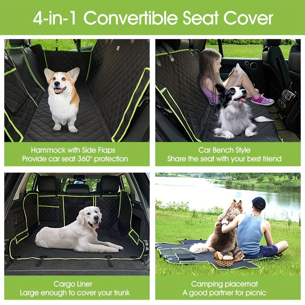 Nzonpet 4-in-1 Dog Car Seat Cover, 100% Waterproof Scratchproof Dog Hammock With Big Mesh Window, Durable Nonslip Dog Seat Cover, Pets Dog Back Seat Cover Protector For Cars Trucks SUVs