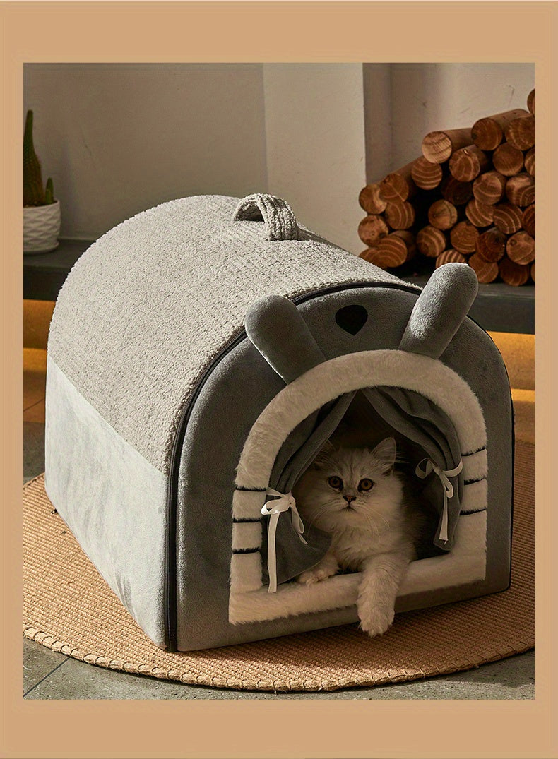 1pc Cozy Pet Villa - Convenient Carry Handle, Cozy Enclosed Design, Easy-Clean Removable Washable Fabric, Versatile Four-Season Use, Warm Insulation - Perfect for Indoor Use, Designed for Pets, Charming Winter Villa Design