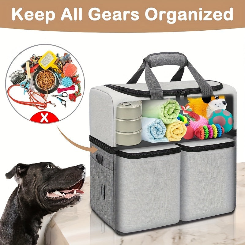NNETM Dog Travel Bag Dual Layer with Bowls & Containers
