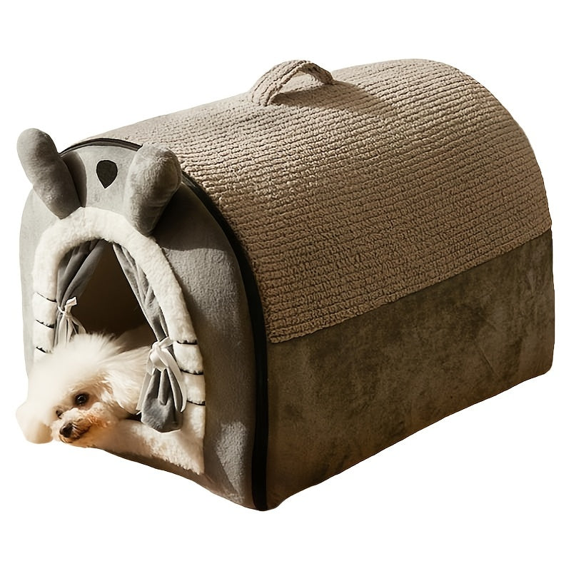 1pc Cozy Pet Villa - Convenient Carry Handle, Cozy Enclosed Design, Easy-Clean Removable Washable Fabric, Versatile Four-Season Use, Warm Insulation - Perfect for Indoor Use, Designed for Pets, Charming Winter Villa Design