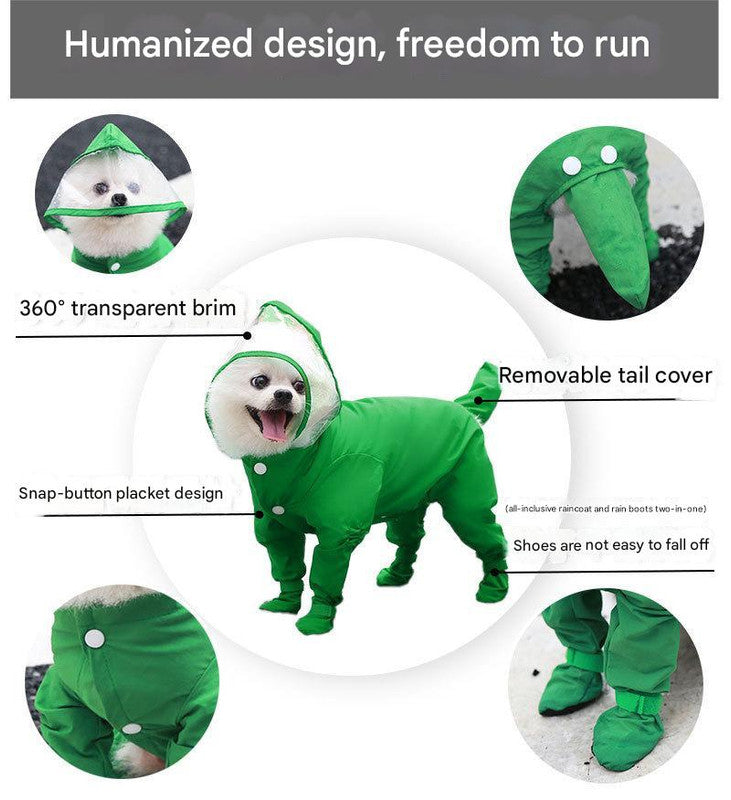 NNEDSZ M Green Waterproof Full-Cover Pet Raincoat with Hood and Booties