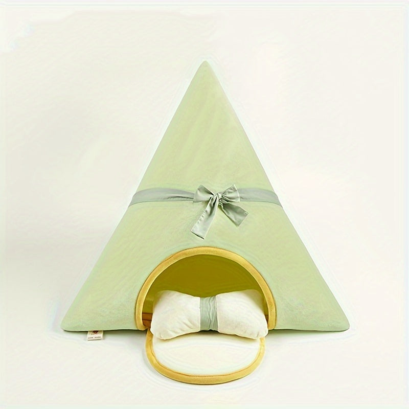 Triangular Cat House Bed with Pillow, Soft Polyester Fiber Pet Tent for Cats and Small Dogs, Non-Assembled Cozy Cat Cave Bed with Cushion - Comfortable Enclosed Sleeping Mat for Pets