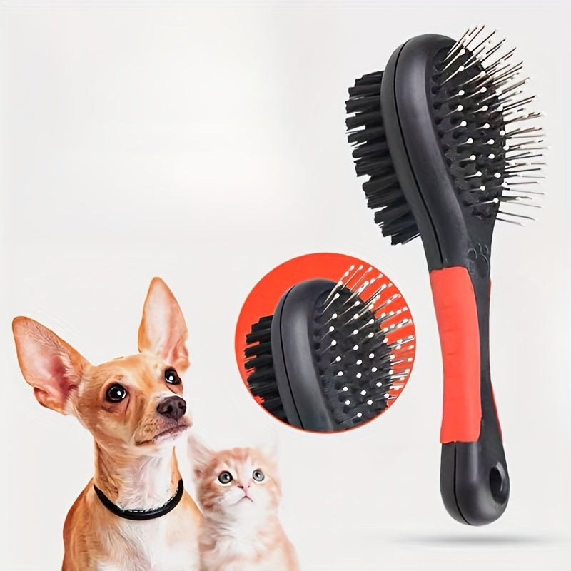 Double-Sided Nylon Bristle Pet Hair Brush - Plastic Handle Dog and Cat Grooming Comb - Multifunctional Massage Bath Tool for Pets