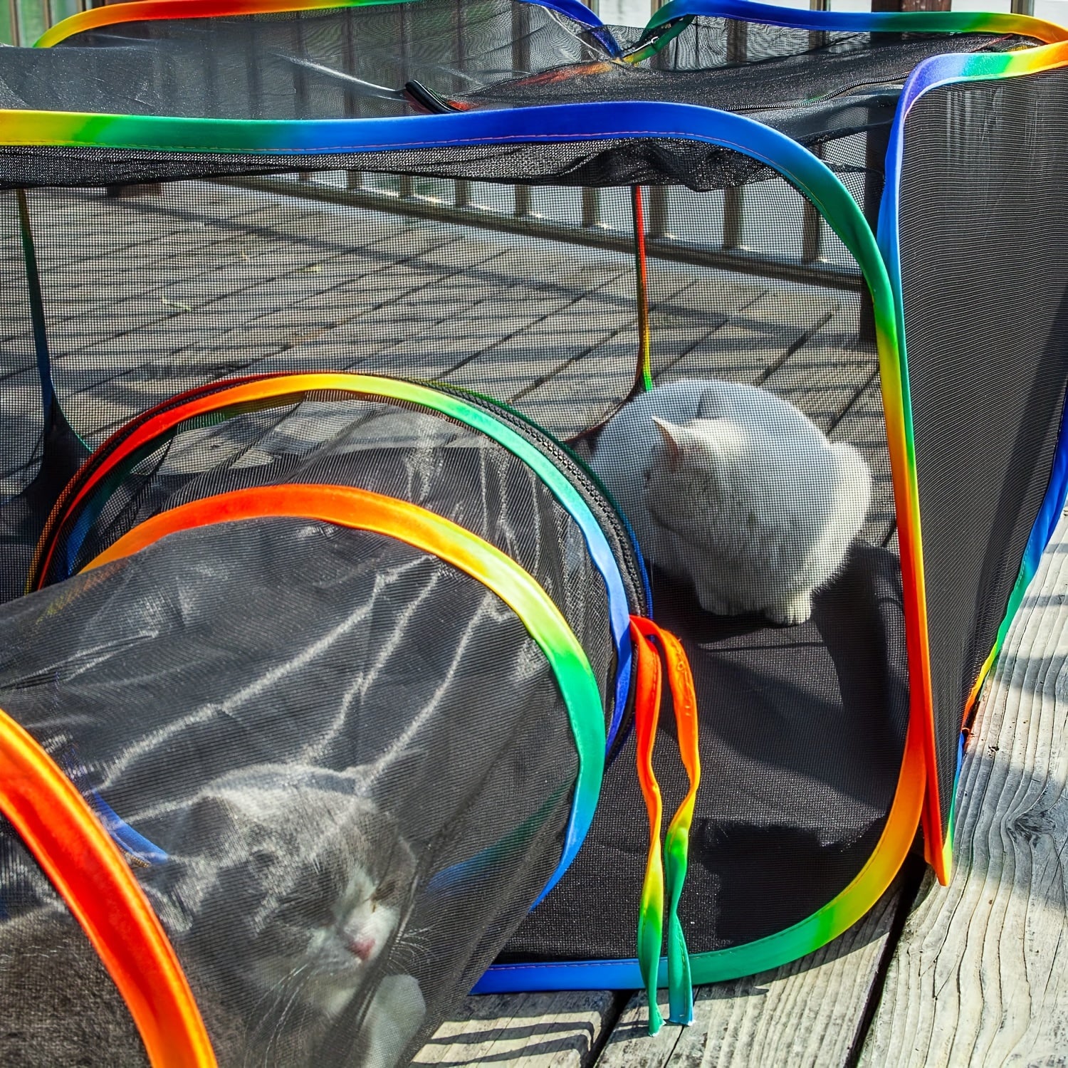 Colorful Outdoor Cat Playground Enclosure - Durable Polyester Portable Tent & Circle Playpen with Rainbow Fence, Ideal for Indoor/Outdoor Cats & Small Pets, Includes Storage Bag, Outdoor Cat Enclosure