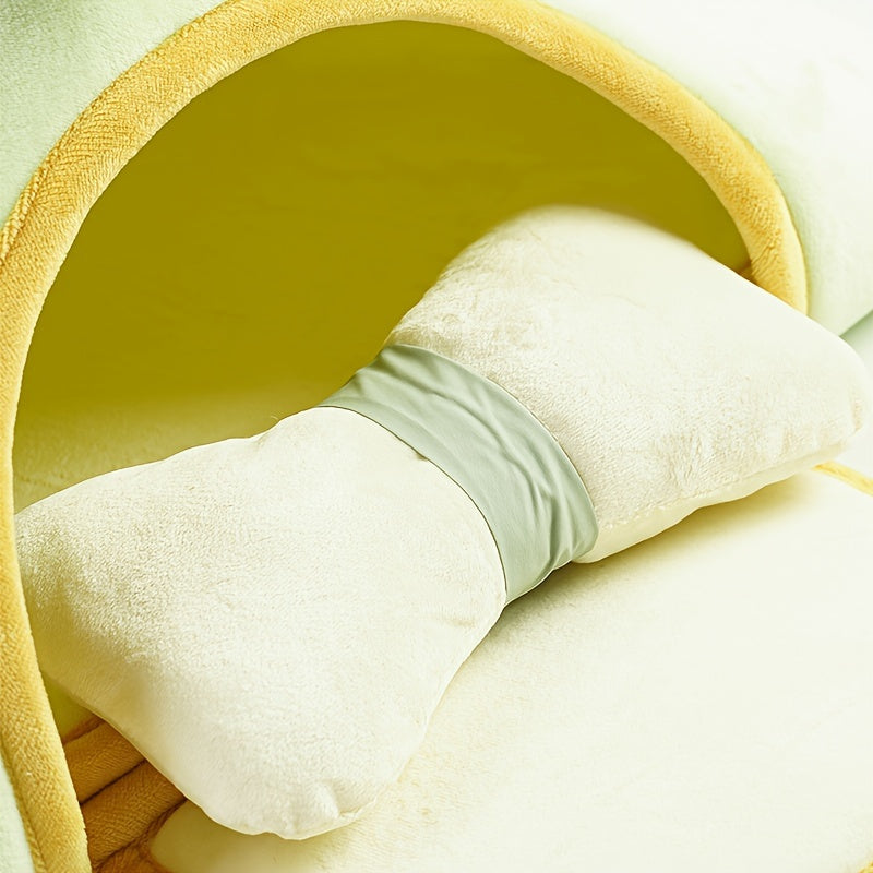 Triangular Cat House Bed with Pillow, Soft Polyester Fiber Pet Tent for Cats and Small Dogs, Non-Assembled Cozy Cat Cave Bed with Cushion - Comfortable Enclosed Sleeping Mat for Pets