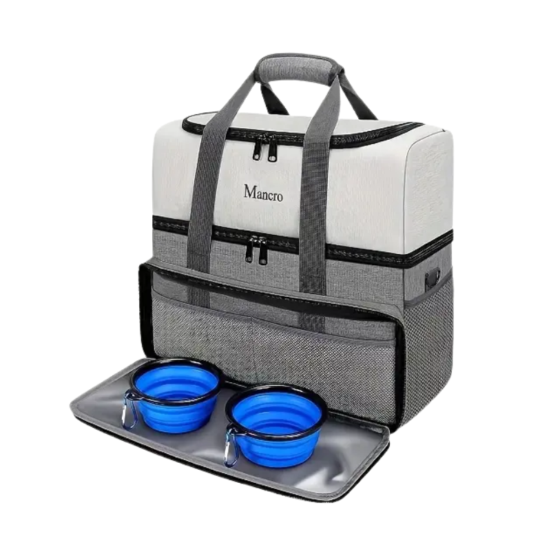 NNETM Dog Travel Bag Dual Layer with Bowls & Containers